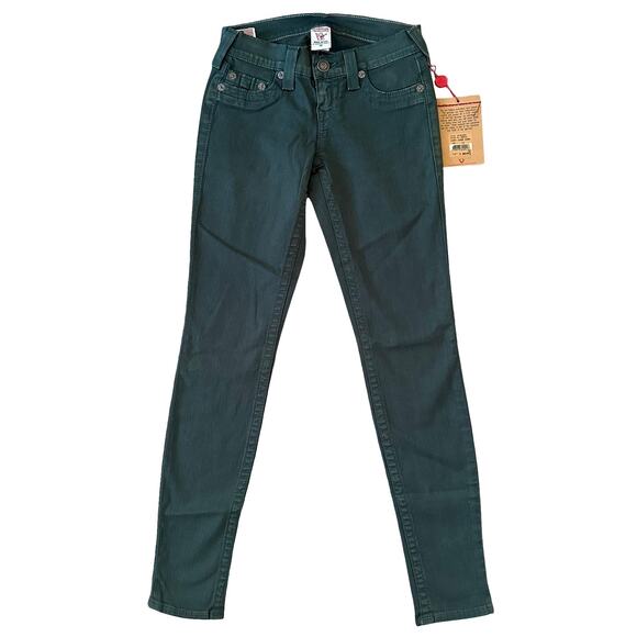 True Religion World Tour Casey Supper Skinny Dark Green Jeans Size 25 NWT $198 - Picture 3 of 10